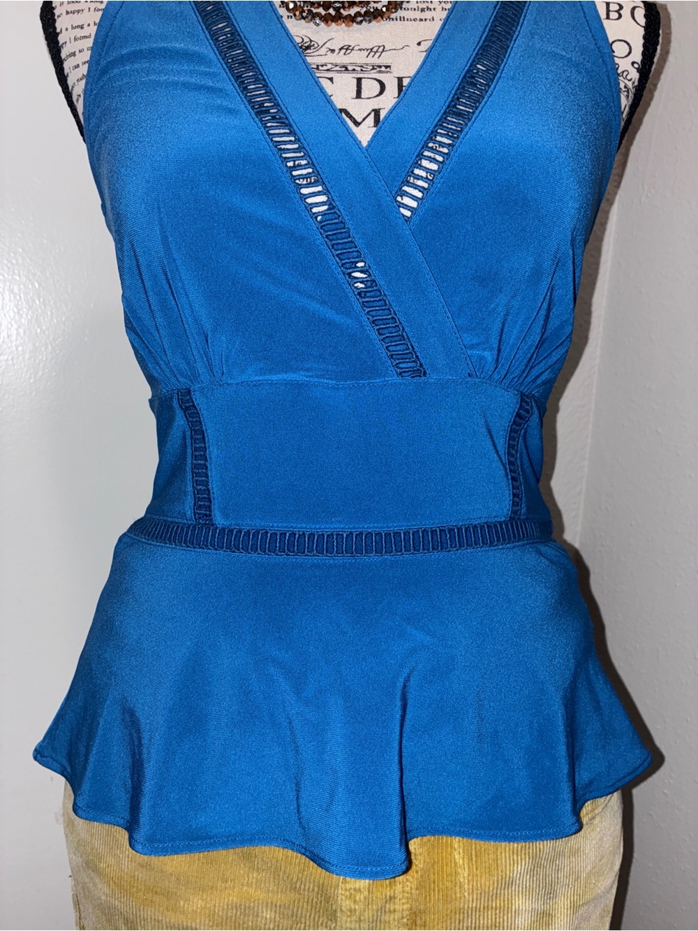 White House Black Market Matte Jersey Ladder Trim Peplum Top